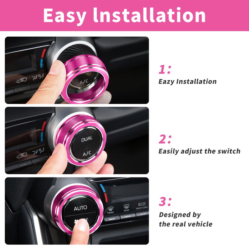 Polodunn for Toyota RAV4 Accessories 2025 2024 2023 2022 2021 2020 2019 -Air Conditioning Knob Covers, Push Start Button Cover Trim Rings 4pcs (Rose Red) - Image 5